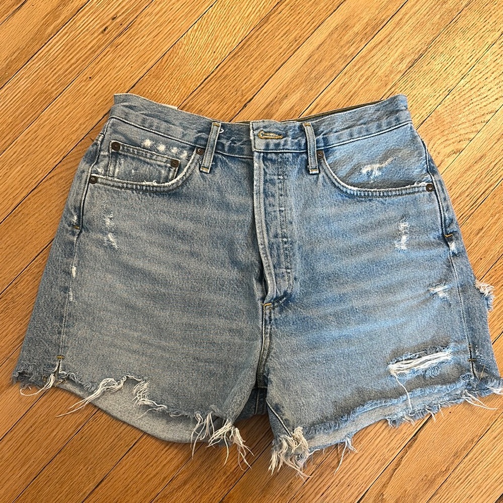 Agolde Light Blue Distressed Jean Shorts